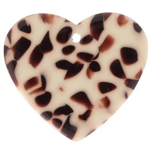 21x18mm Acetate Heart Pendant - Mottled Brown - Cream x1