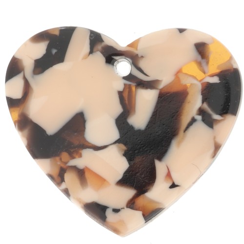 21x18mm Acetate Heart Pendant - Tortoiseshell - Salmon - Brown x1