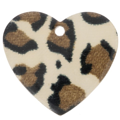 21x18mm Acrylic Heart Pendant - Cheetah Brown - Black x1