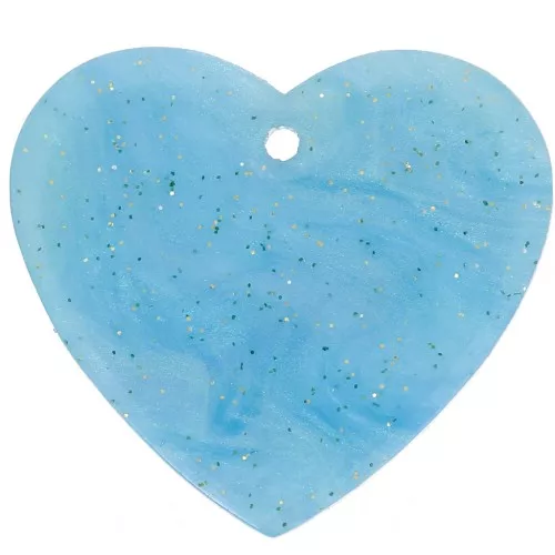 21x18mm Acetate Heart Pendant - Marbled Turquoise Glitter x1