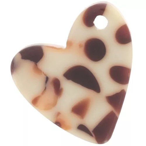 12mm acetate heart sequin - Mottled Brown - Cream x1