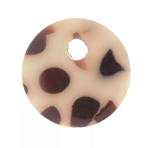 7mm round acetate sequin - Mottled Brown - Cream x1