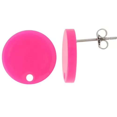 15mm Round acrylic earstuds - Neon pink x2