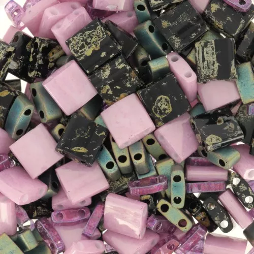 Miyuki Bead Mix - Quarter - Half and Tila Beads - Purple Galaxy x10g
