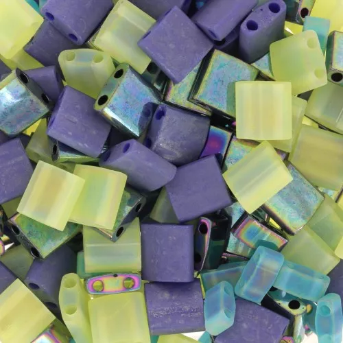Miyuki Bead Mix - Half and Tila Beads - Lavender Limesplash x10g