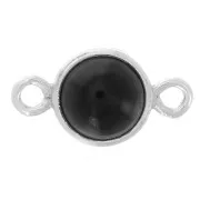 4.6mm 925 Sterling Silver Round spacer with imitation Black Onyx cabochon x1