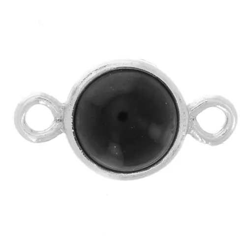 4.6mm 925 Sterling Silver Round spacer with imitation Black Onyx cabochon x1