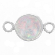 4.6mm 925 Sterling Silver Round spacer with imitation White Opal cabochon x1