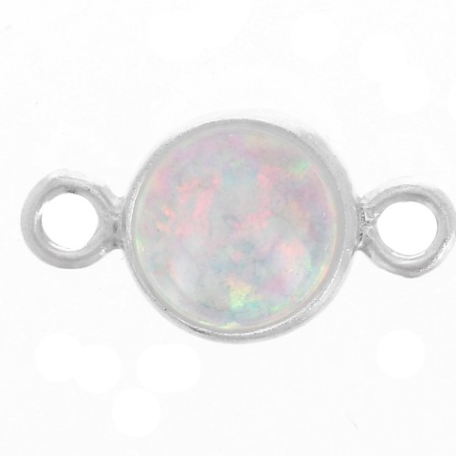 4.6mm 925 Sterling Silver Round spacer with imitation White Opal cabochon x1