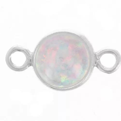 4.6mm 925 Sterling Silver Round spacer with imitation White Opal cabochon x1