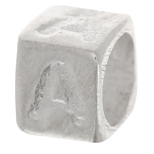 Bead alphabet cube 5x4 mm with large hole - A - 925 Sterling Silver x1