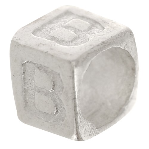 Bead alphabet cube 5x4 mm with large hole - B - 925 Sterling Silver x1