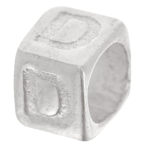 Bead alphabet cube 5x4 mm with large hole - D - 925 Sterling Silver x1