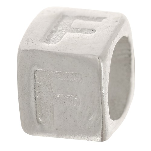 Bead alphabet cube 5x4 mm with large hole - F - 925 Sterling Silver x1