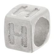 Bead alphabet cube 5x4 mm with large hole - H - 925 Sterling Silver x1