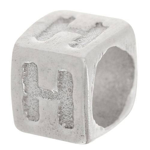 Bead alphabet cube 5x4 mm with large hole - H - 925 Sterling Silver x1