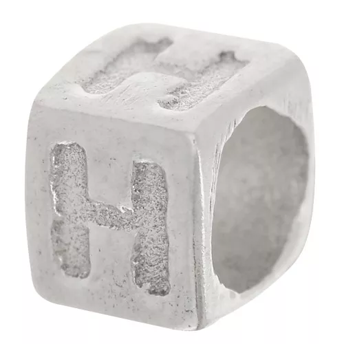 Bead alphabet cube 5x4 mm with large hole - H - 925 Sterling Silver x1