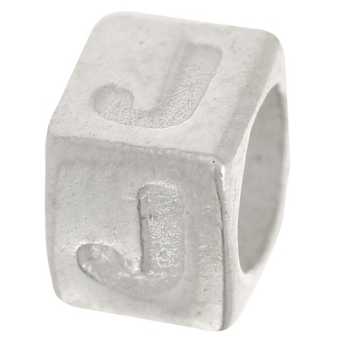 Bead alphabet cube 5x4 mm with large hole - J - 925 Sterling Silver x1