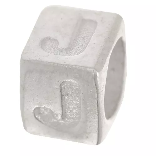 Bead alphabet cube 5x4 mm with large hole - J - 925 Sterling Silver x1