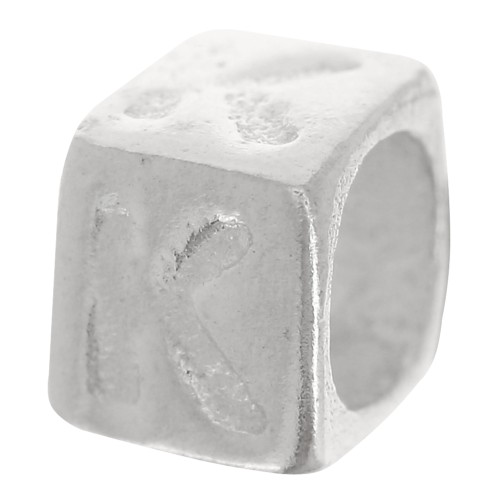 Bead alphabet cube 5x4 mm with large hole - K - 925 Sterling Silver x1