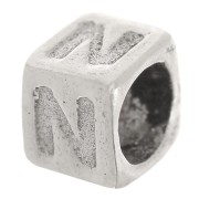 Bead alphabet cube 5x4 mm with large hole - N - 925 Sterling Silver x1|raw }}