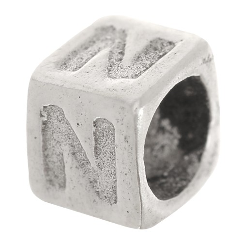 Bead alphabet cube 5x4 mm with large hole - N - 925 Sterling Silver x1