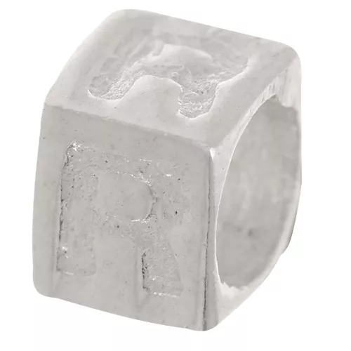 Bead alphabet cube 5x4 mm with large hole - R - 925 Sterling Silver x1