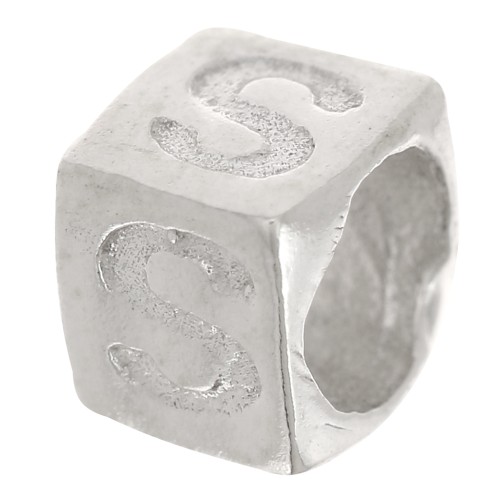 Bead alphabet cube 5x4 mm with large hole - S - 925 Sterling Silver x1
