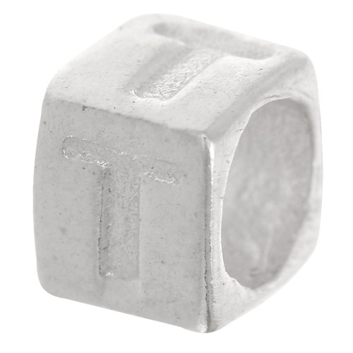 Bead alphabet cube 5x4 mm with large hole - T - 925 Sterling Silver x1