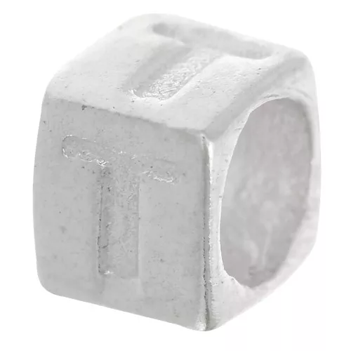 Bead alphabet cube 5x4 mm with large hole - T - 925 Sterling Silver x1
