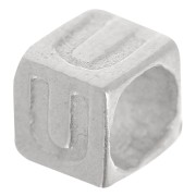 Bead alphabet cube 5x4 mm with large hole - U - 925 Sterling Silver x1