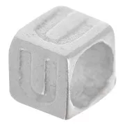 Bead alphabet cube 5x4 mm with large hole - U - 925 Sterling Silver x1