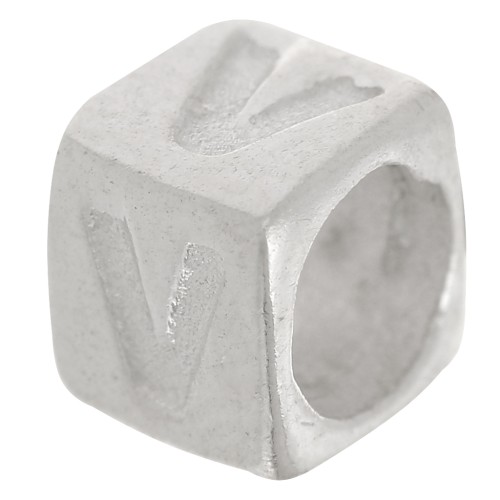 Bead alphabet cube 5x4 mm with large hole - V - 925 Sterling Silver x1