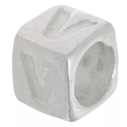 Bead alphabet cube 5x4 mm with large hole - V - 925 Sterling Silver x1