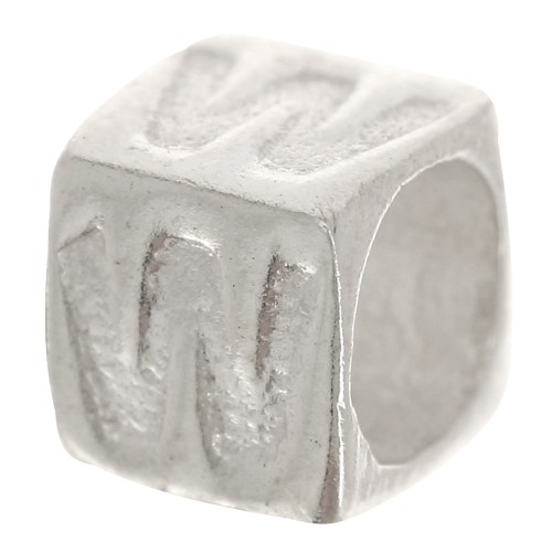 Bead alphabet cube 5x4 mm with large hole - W - 925 Sterling Silver x1