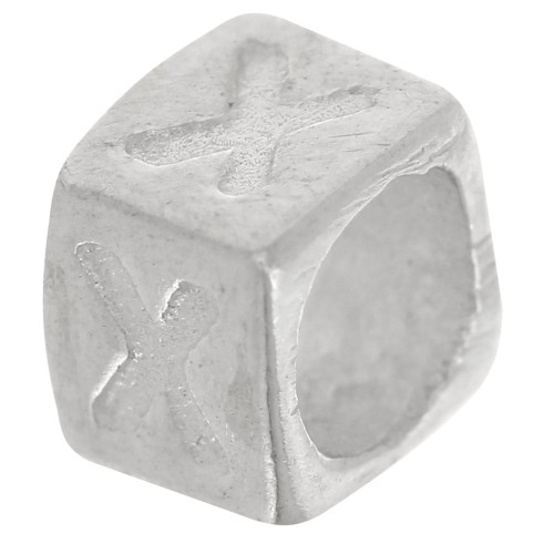 Bead alphabet cube 5x4 mm with large hole - X - 925 Sterling Silver x1