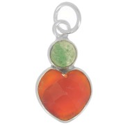 9x9 mm Carnelian heart pendant with 4 mm Aventurine cabochon - 925 Sterling Silver x1|raw }}