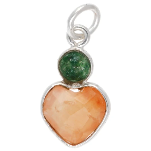 9x9 mm Carnelian heart pendant with 4 mm Aventurine cabochon - 925 Sterling Silver x1