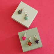 9x9 mm Carnelian heart pendant with 4 mm Aventurine cabochon - 925 Sterling Silver x1