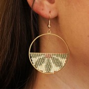 38mm Circle pendant with horizontal bar - weaving ring - Gold Tone x1