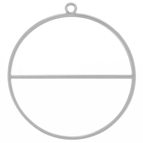38mm Circle pendant with horizontal bar - weaving ring - Silver Tone x1