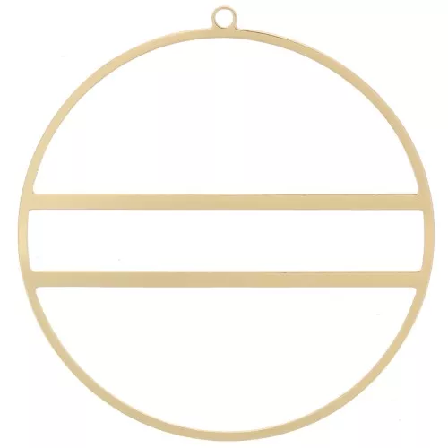 43mm Circle pendant with two horizontal bars - Gold Tone x1