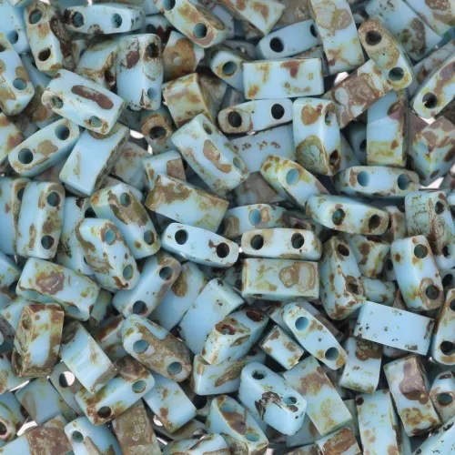 Miyuki Half Tila Beads 5x2.3x1.9mm HTL-4514 - Turquoise Blue Picasso x100g