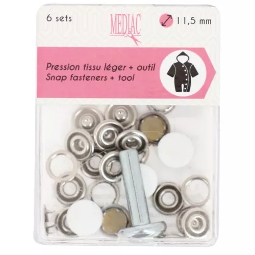 11.5mm Snap fasteners and installation tool - White x6