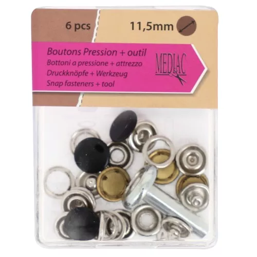 11.5mm Snap fasteners and installation tool - Black x6