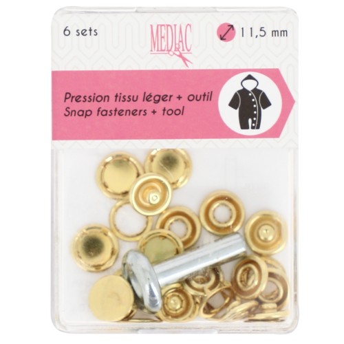 11.5mm Snap fasteners and tool - Gold x6