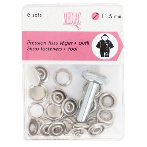 11.5mm Snap fasteners and tool - Silver x6