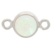 4.6mm 925 Sterling Silver Round spacer with cabochon - imitation Mint Opal x1