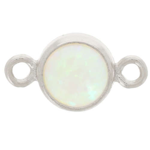 4.6mm 925 Sterling Silver Round spacer with cabochon - imitation Mint Opal x1