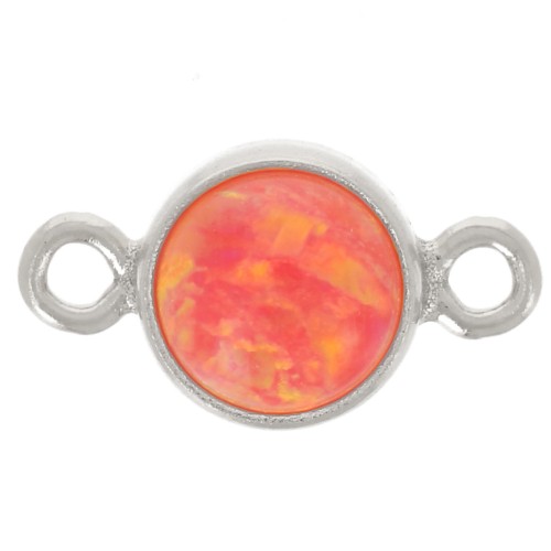 4.6mm 925 St. Silver Round spacer with cabochon imitation Red Opal cabochon x1